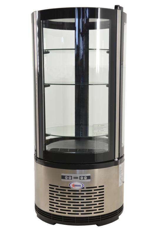 Circular Refrigerated Showcase with 100 L capacity and 3 shelves